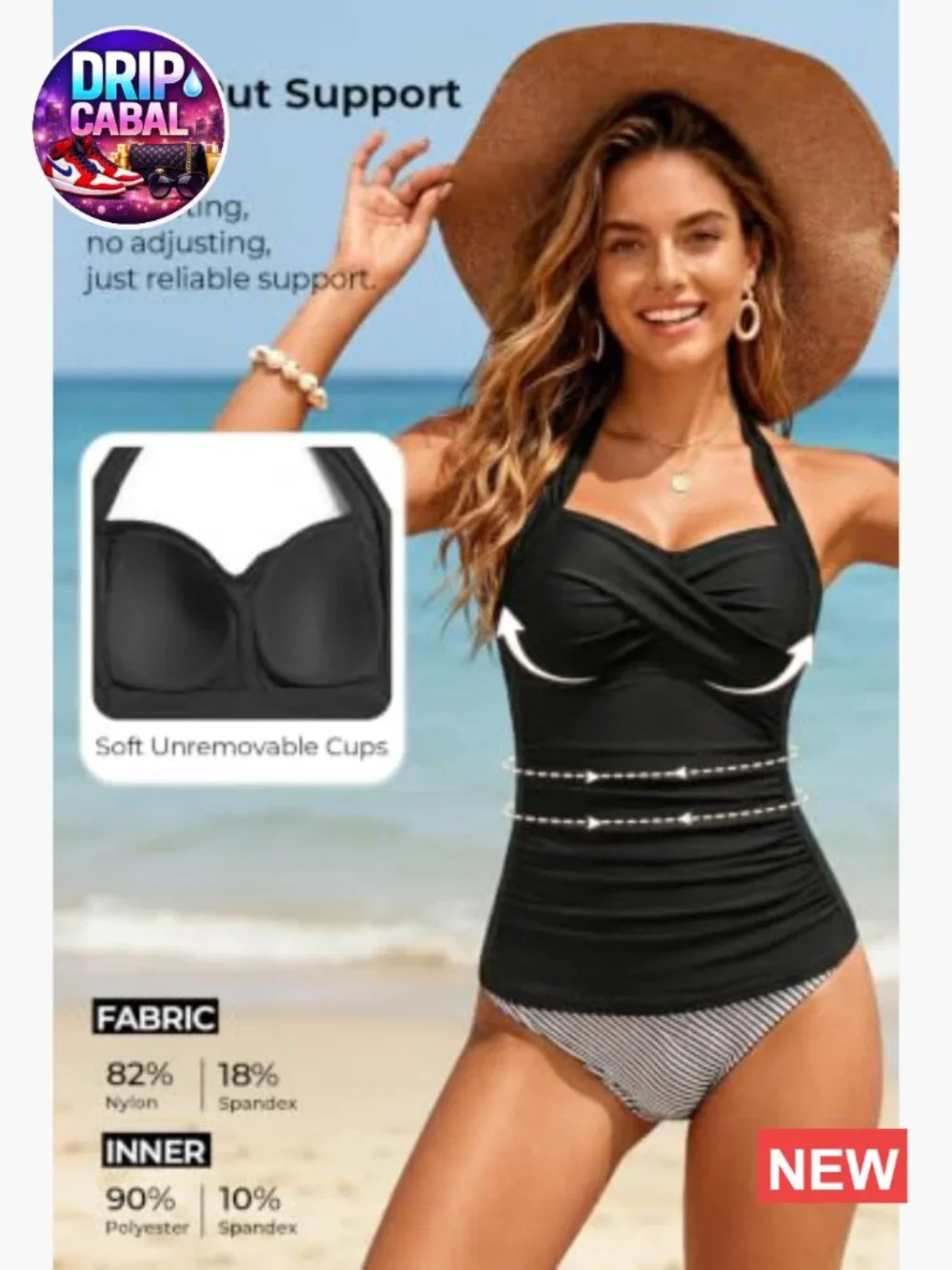 Women Halter Tankini Top Only - Tummy Control Swim Top with Ruched Twist Front